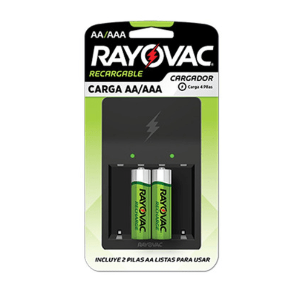 Cargador de pilas 4 AA / 4 AAA con 2 pilas recargables AA Rayovac
